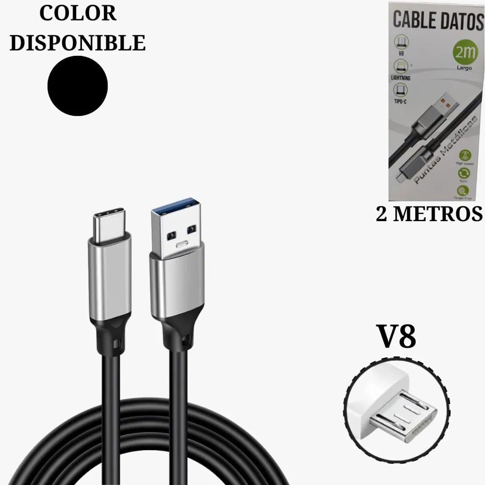 Cable De Datos Usb A V8 2 Metros 3.0a Al