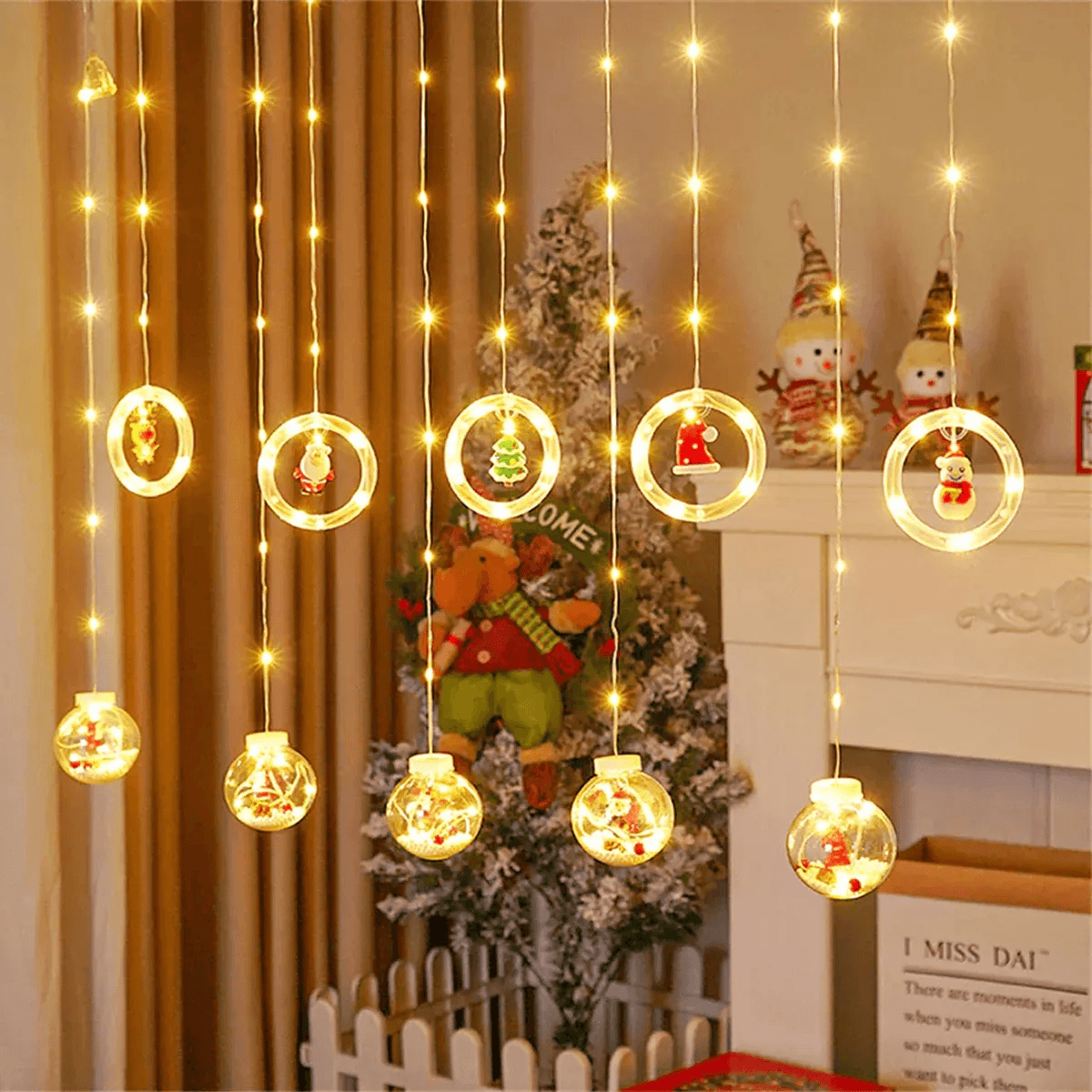 Luces Luz De Navidad Bola Y Aro Cortina