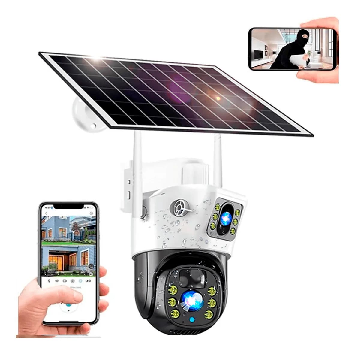 Cámara Solar Ptz 360° Wifi Doble Lente E