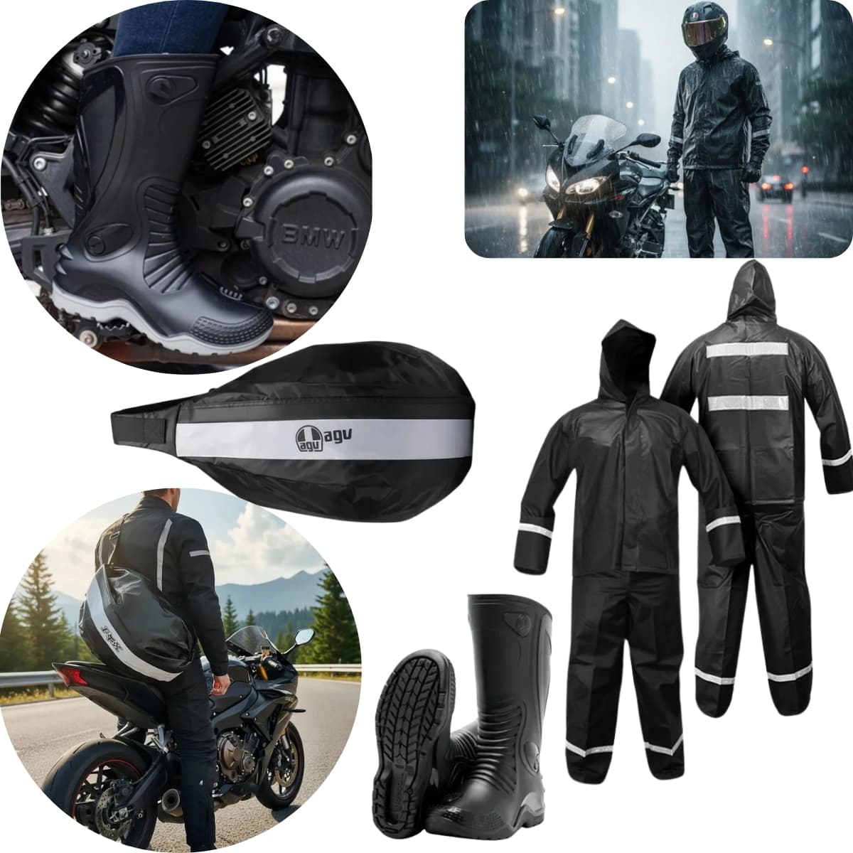 Kit impermeable botas tulas portacasco i