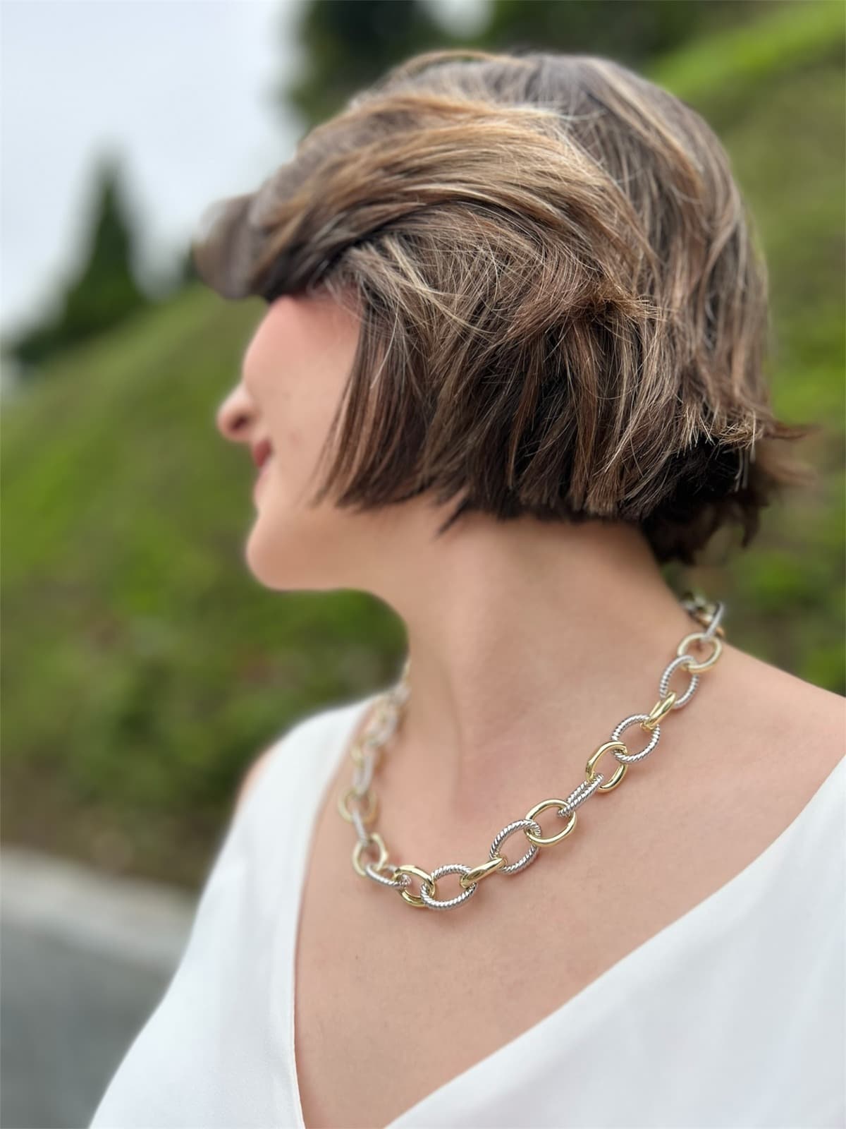 Collar bicolor en rodio