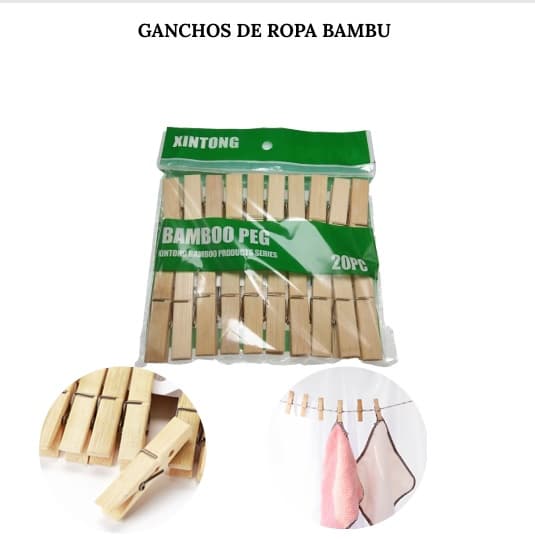 Ganchos Pinzas En Madera De Bambu