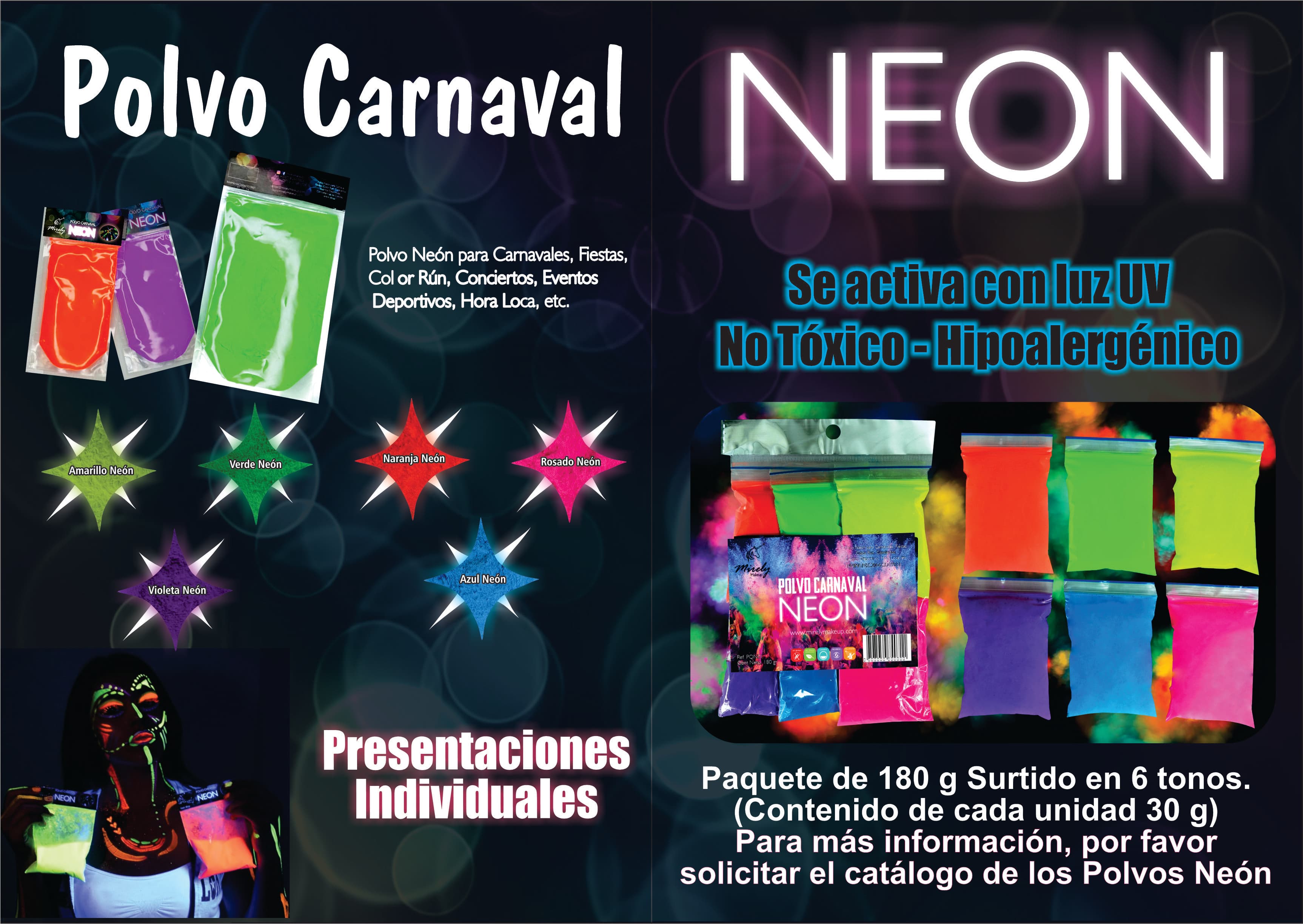 Polvo Carnaval Neon Paquete surtido x6