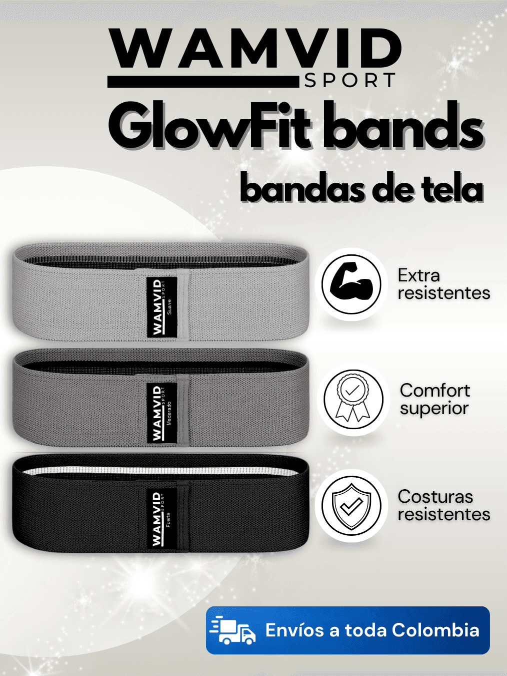 Bandas Elasticas de Tela X3 Tonos Grises