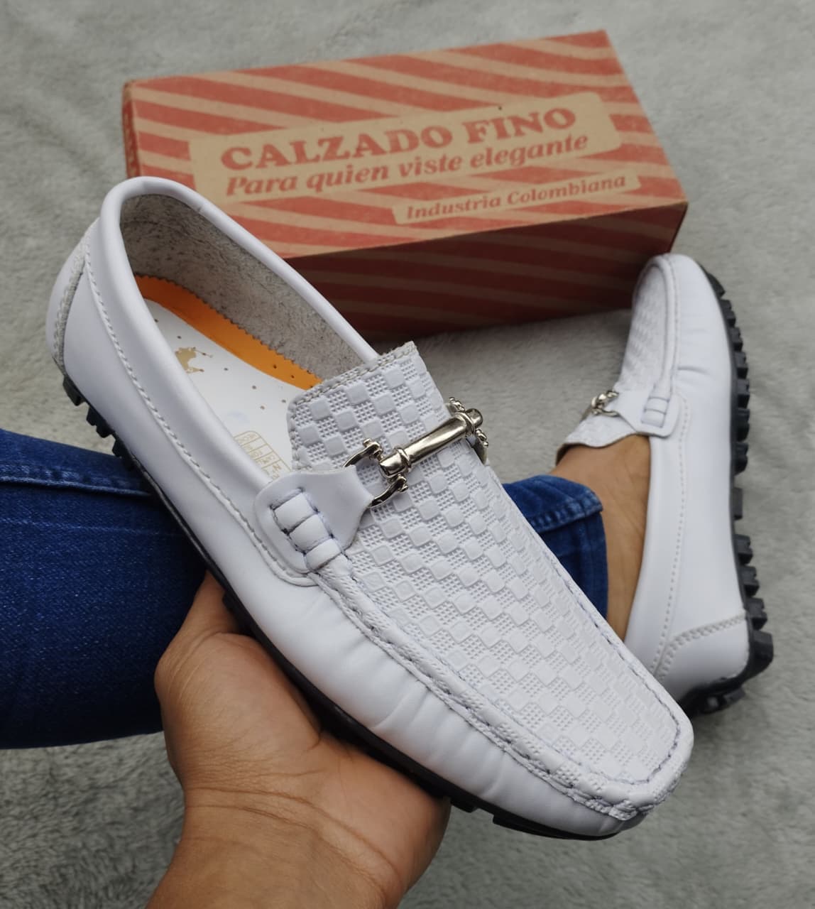 Mocasin Blanco Rep Hombre Herraje