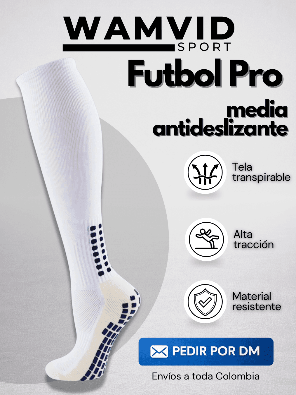 Media Antideslizante Larga Blanco futbol