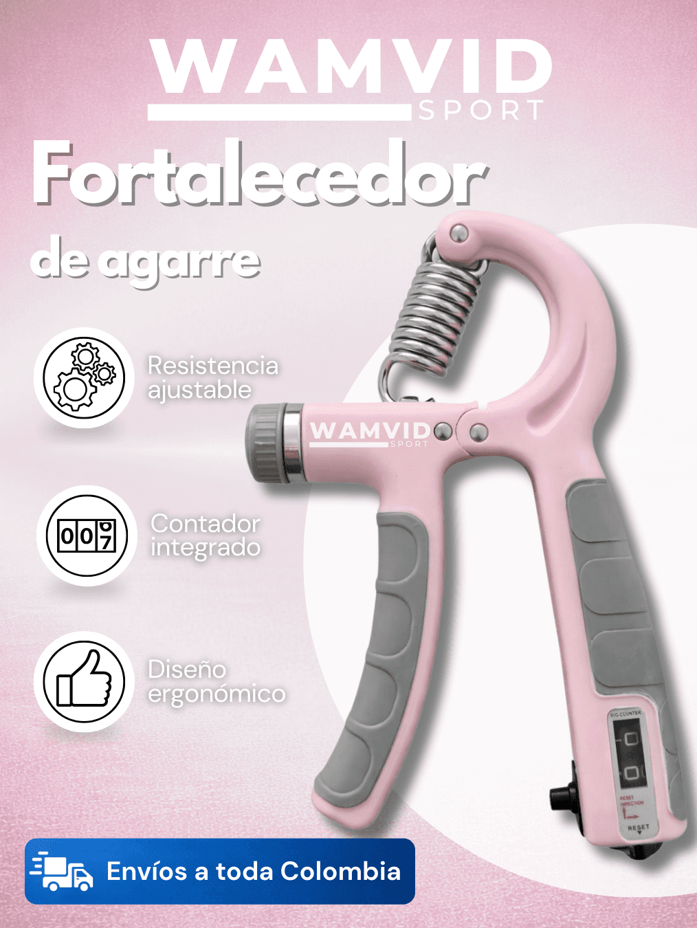 HAND GRIP Ejercitador Mano Contador Rosa