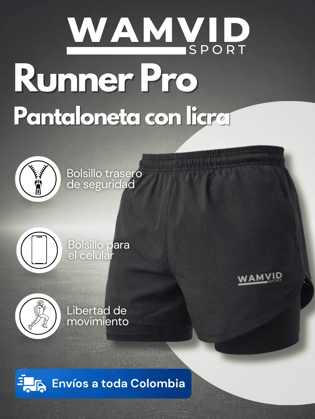 Pantaloneta RUNNING NEGRO licra