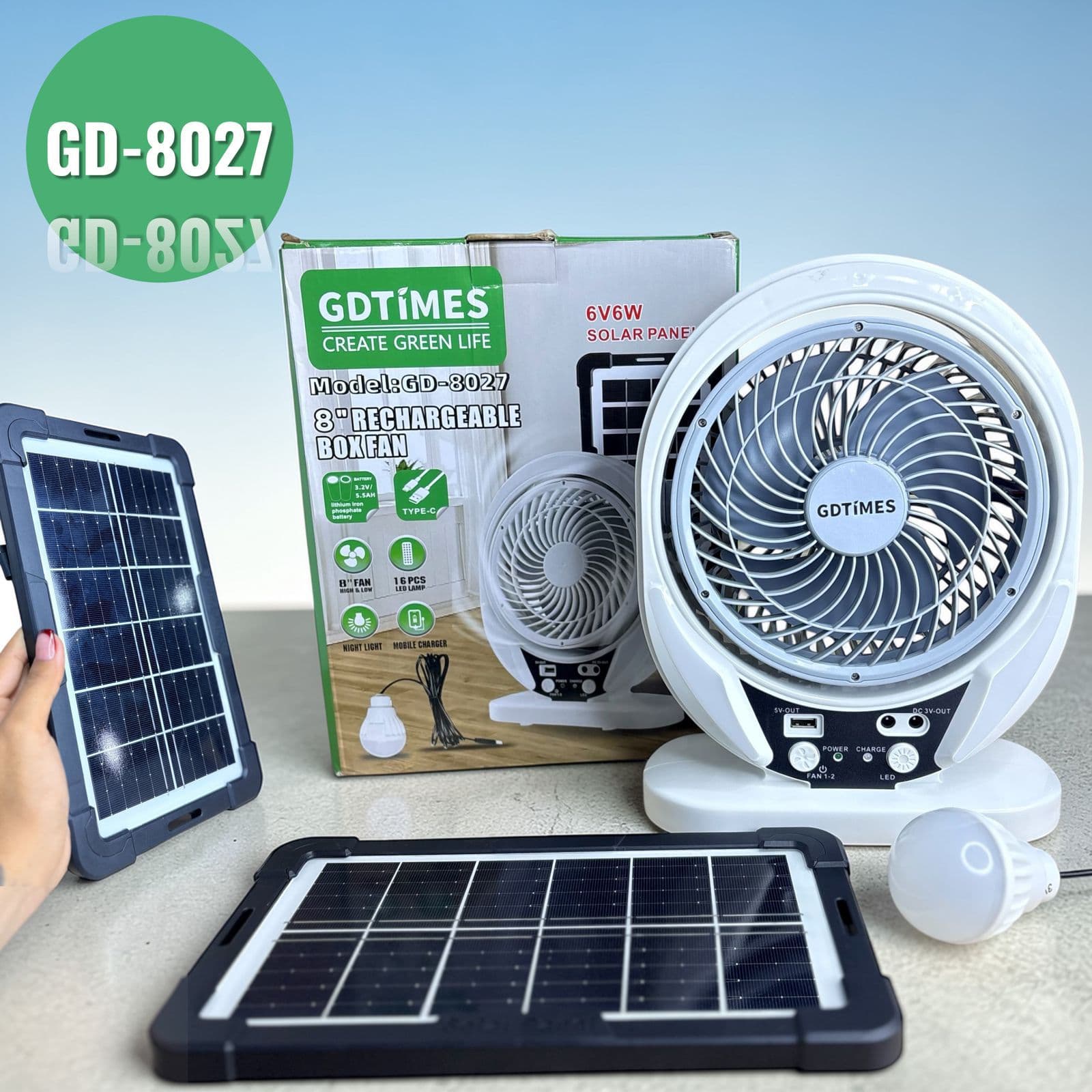 Ventilador Con Panel Solar GD-8027