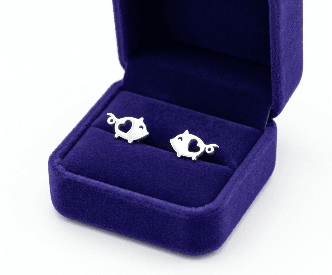 Aretes Topitos Cerditos Plateados