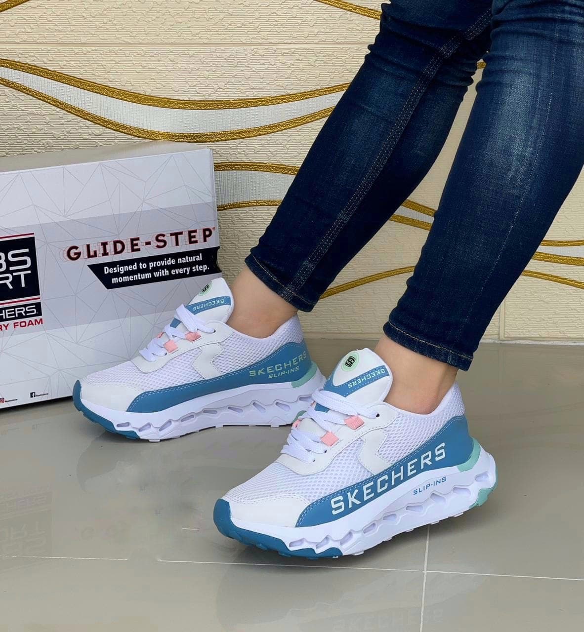 Bello Skechers Dama Mt Blanco Azul