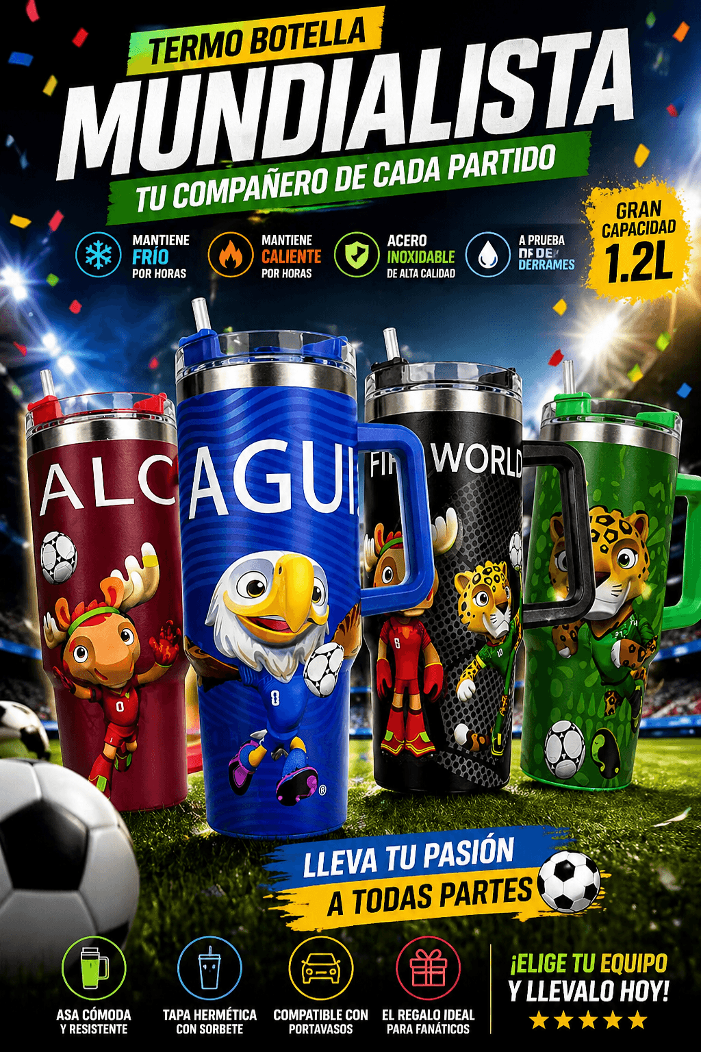 TERMO MUNDIALISTA EN ACERO INOXIDABLE 1L