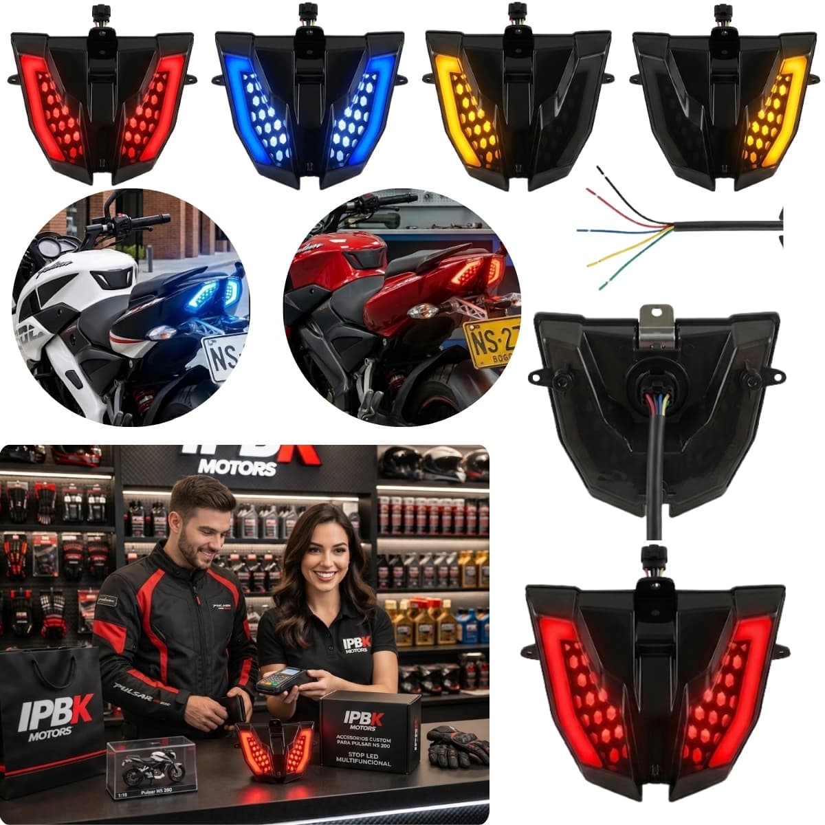 Stop luz freno led rgb moto pulsar ns200