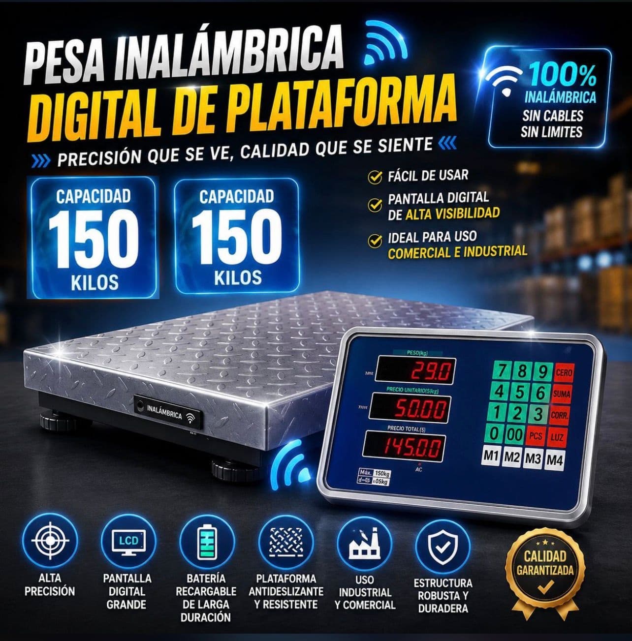 Bascula Digital Portatil 150kg Inalambri