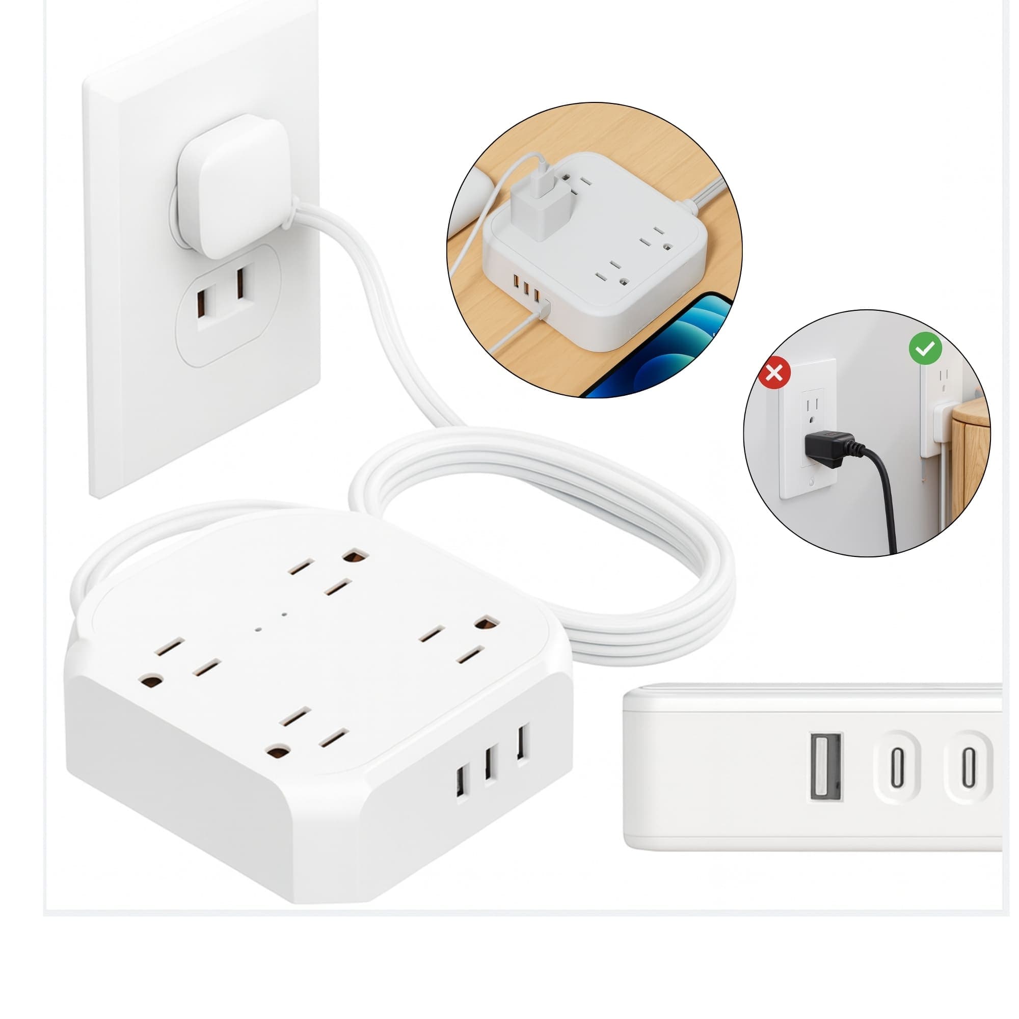 Extension Plano Multitoma con Usb Tipo C