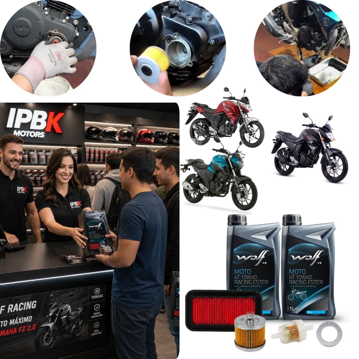 Kit aceite wolf + Filtros moto fz2.0