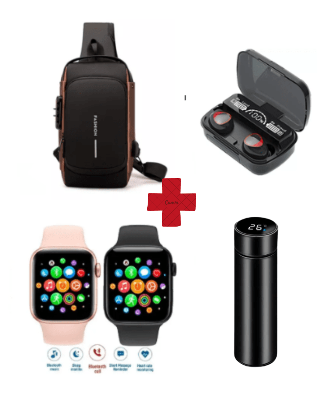 Combo reloj + canguro + aud m10 + termo