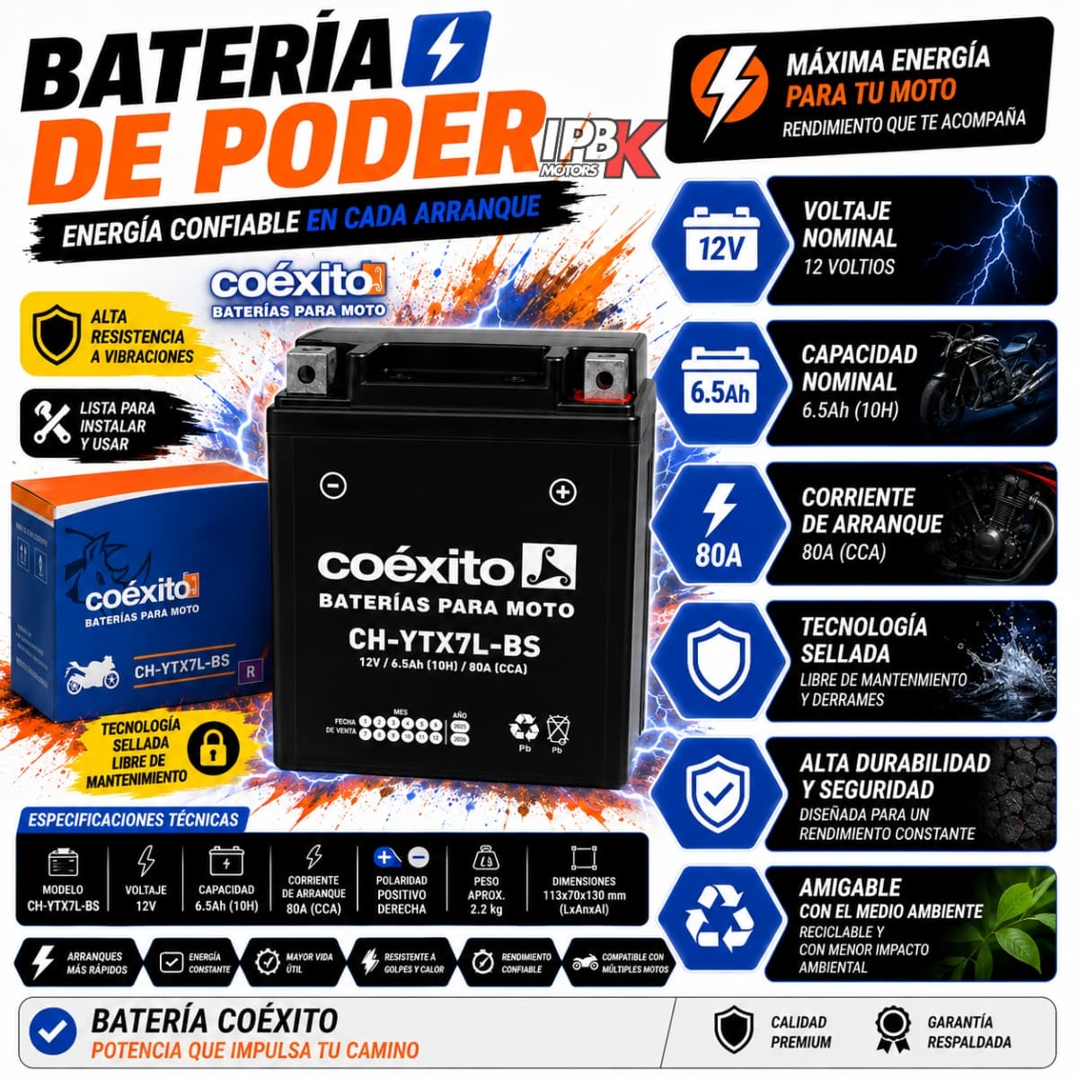 Batería Moto Coexito CH YTX7L BS Arranqu