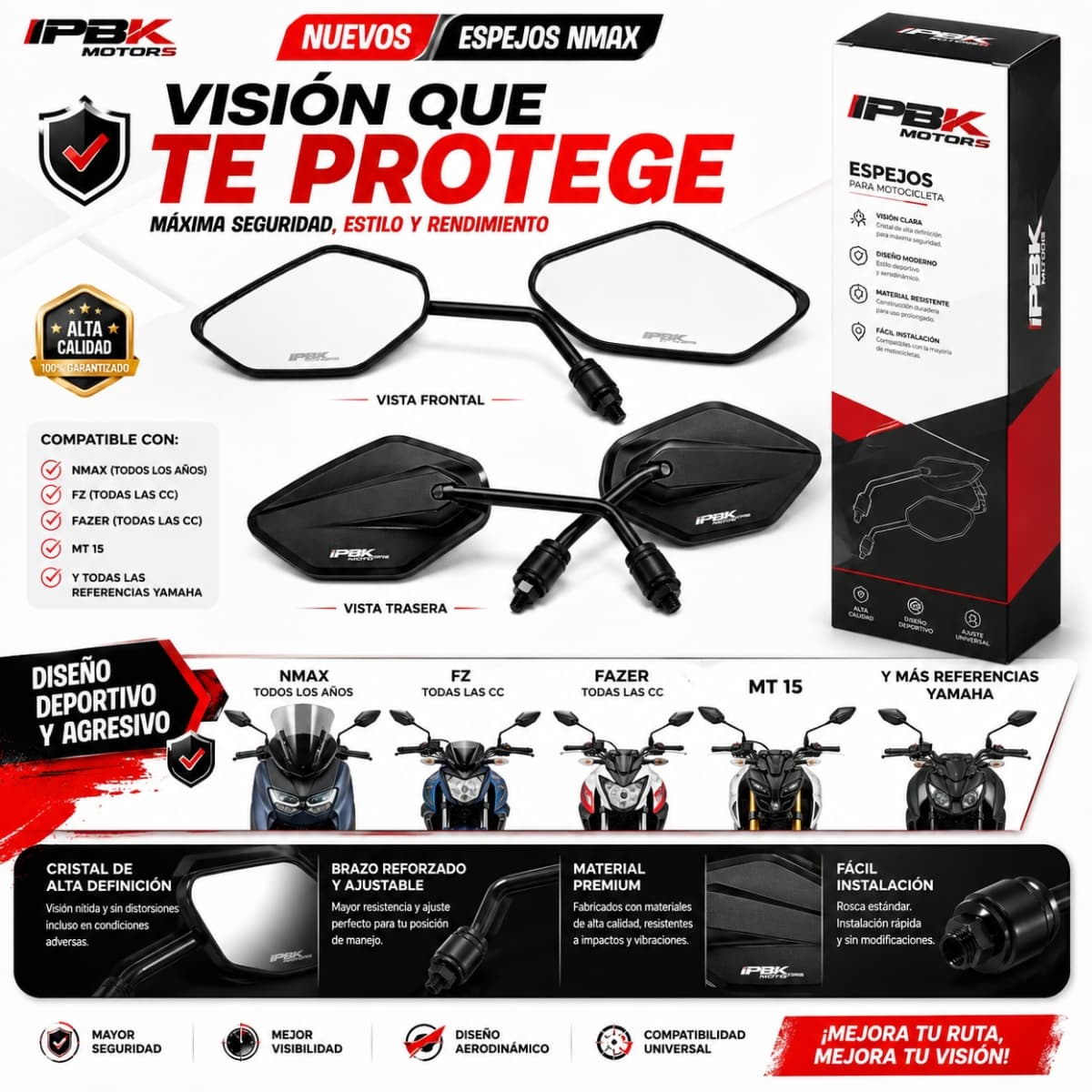 Espejos Moto Yamaha FZ Fazer MT15 Nmax P