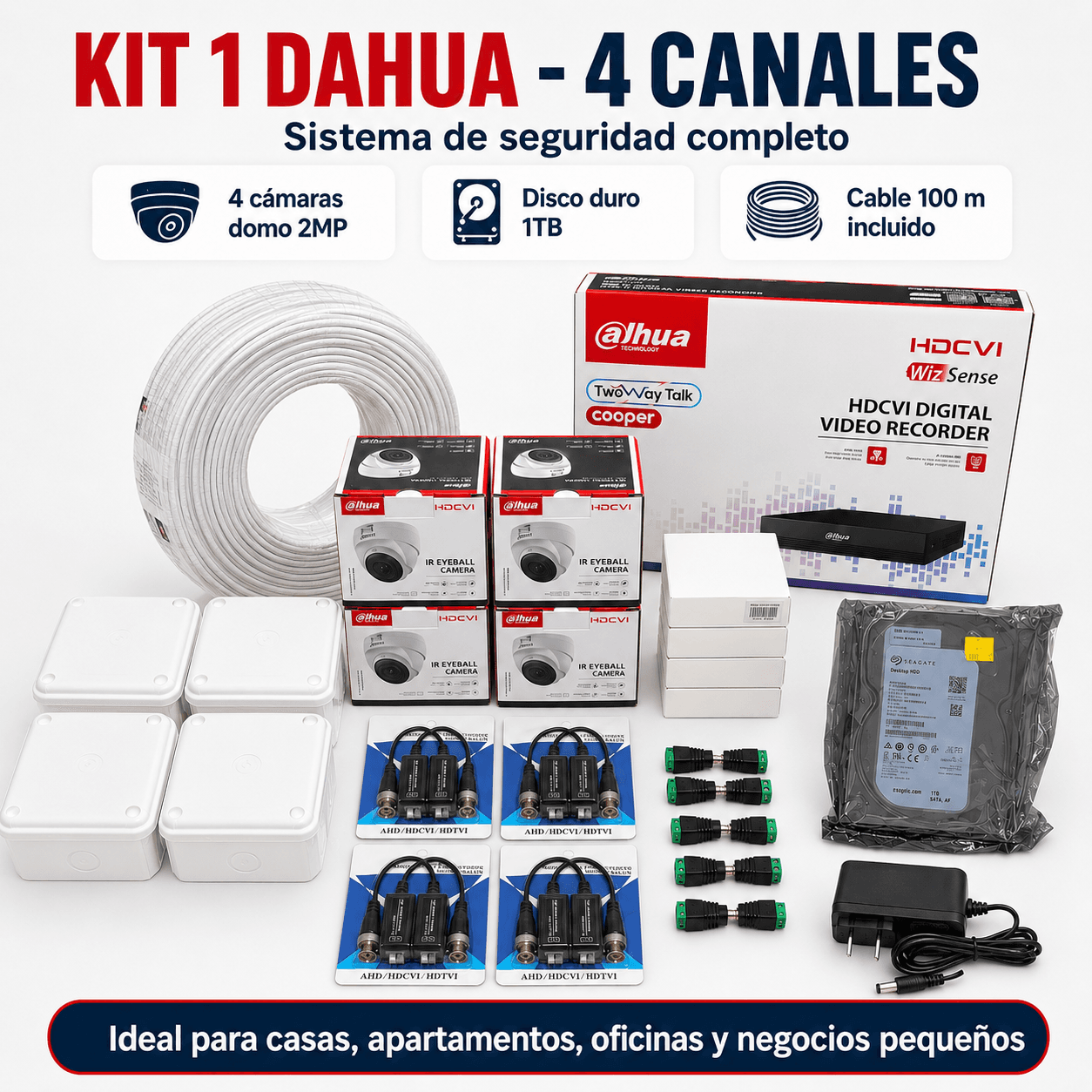 Kit de Seguridad Dahua 4 Cámaras HD 2MP