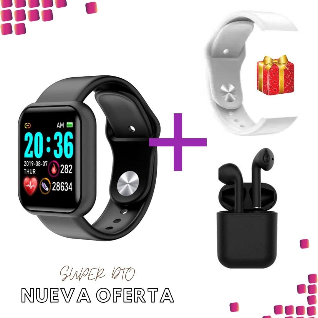 reloj y68 negro + audífonos inalambricos