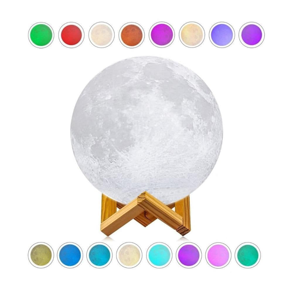 lampara luna colores + base de madera 3D