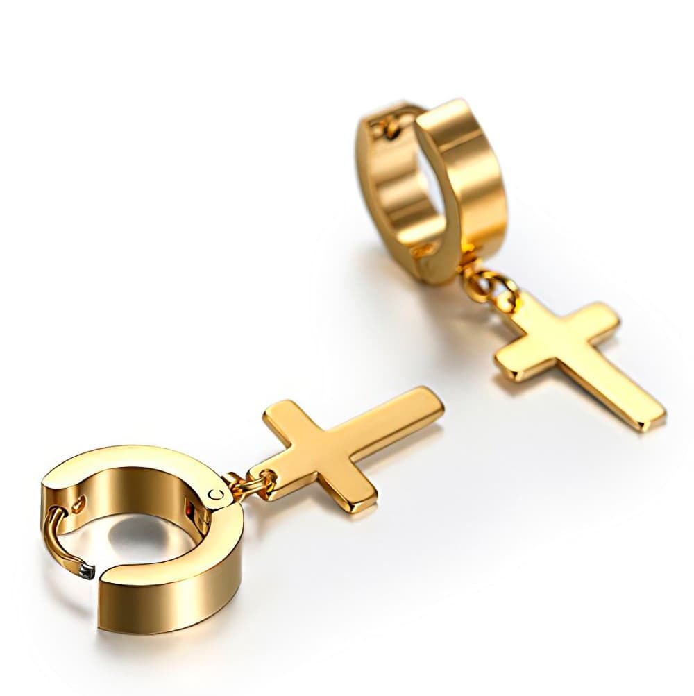 Aretes Candonga Cruz Acero Dorada