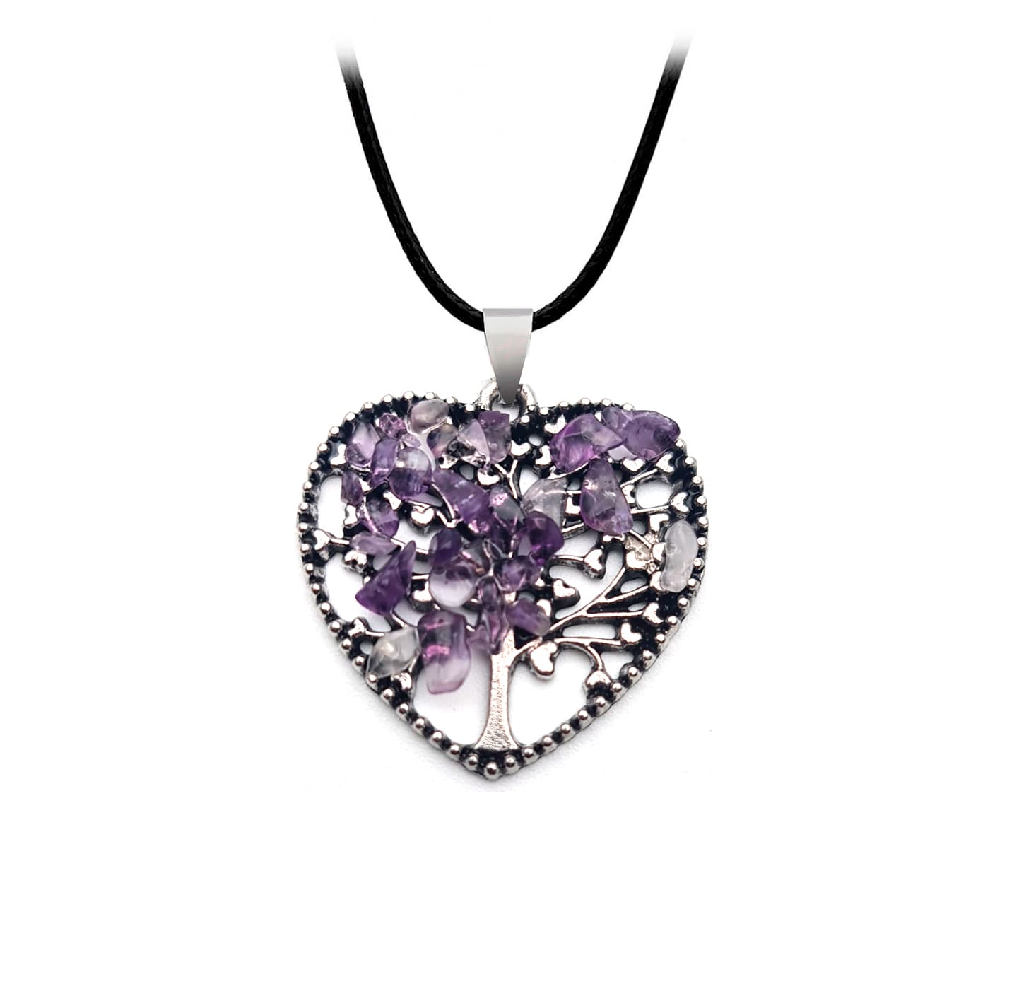 Collar Arbol Corazon Cuarzo Amatista