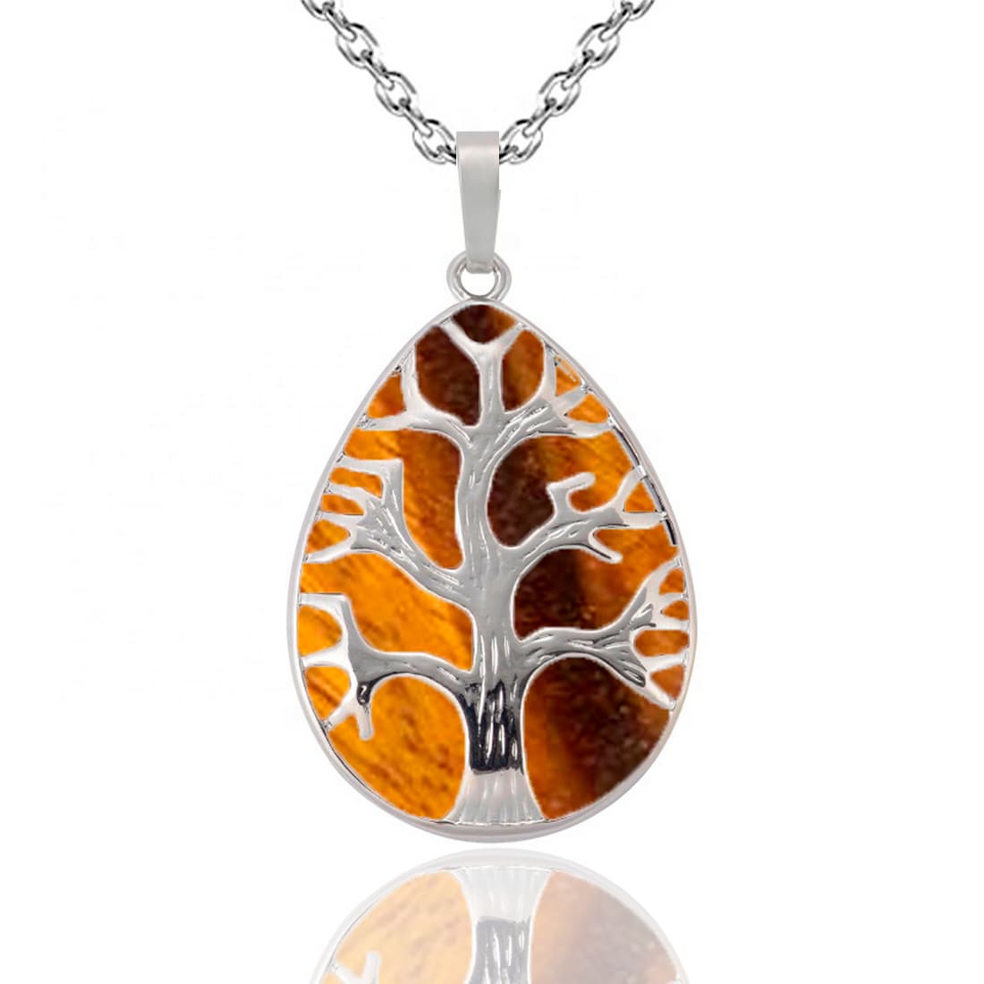 Collar Cuarzo Ojo De Tigre Arbol Ovala