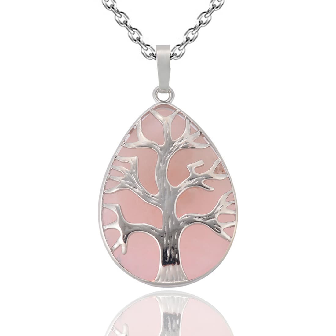 Collar Cuarzo Piedra Rosa Arbol Vida