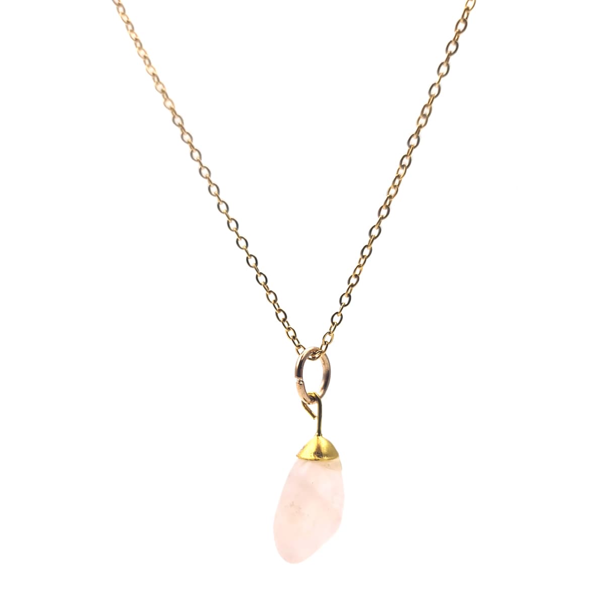 Collar Cuarzo Rosa En Bruto Cadena Acero