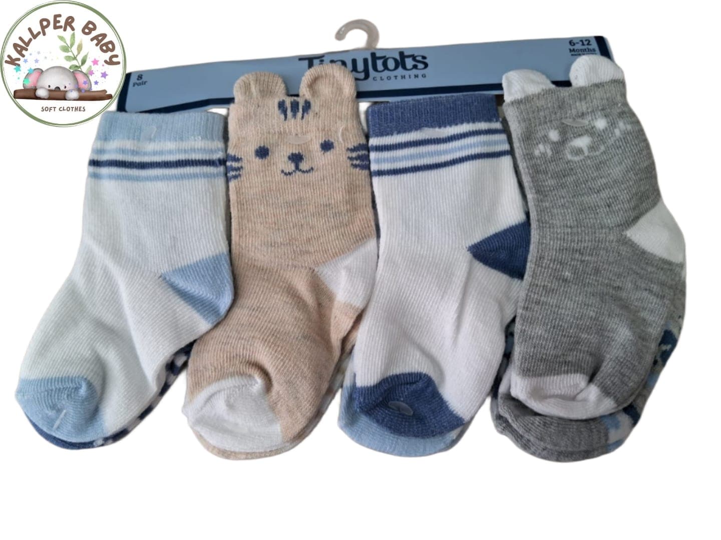 8 pares de medias azules con blanco