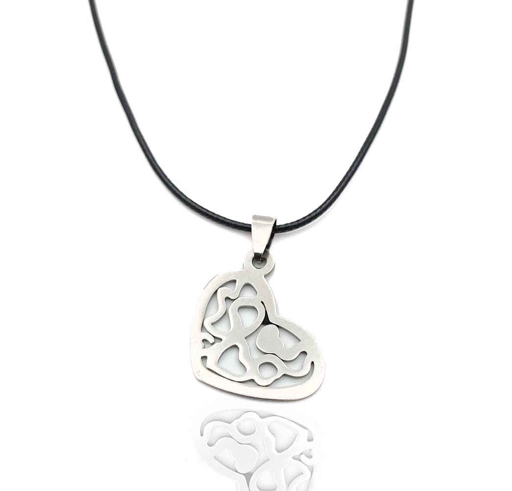 Collar Corazon Acero Plateado + Estuche