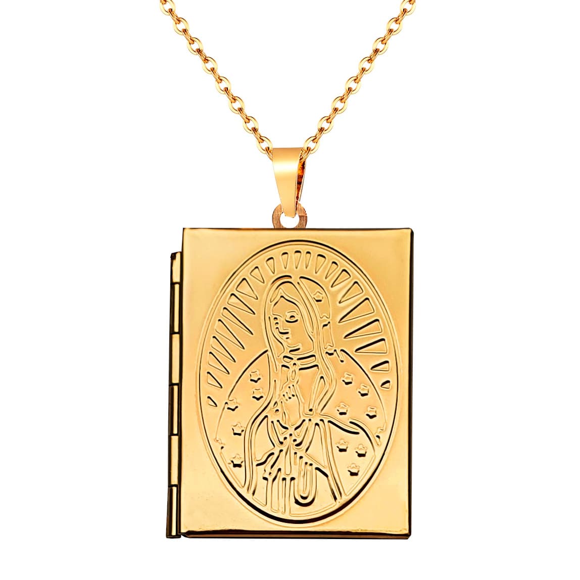 Collar Virgen Libro Relicario Acero Inox