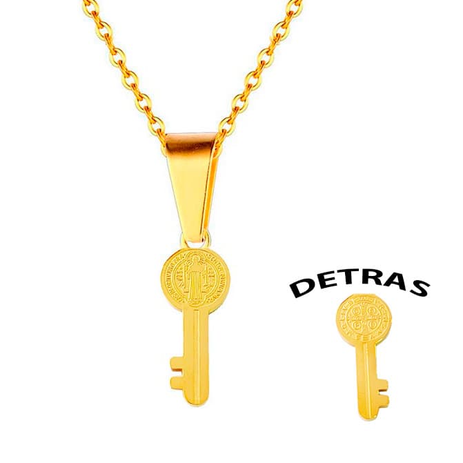 Collar Llave Medalla San Benito Acero