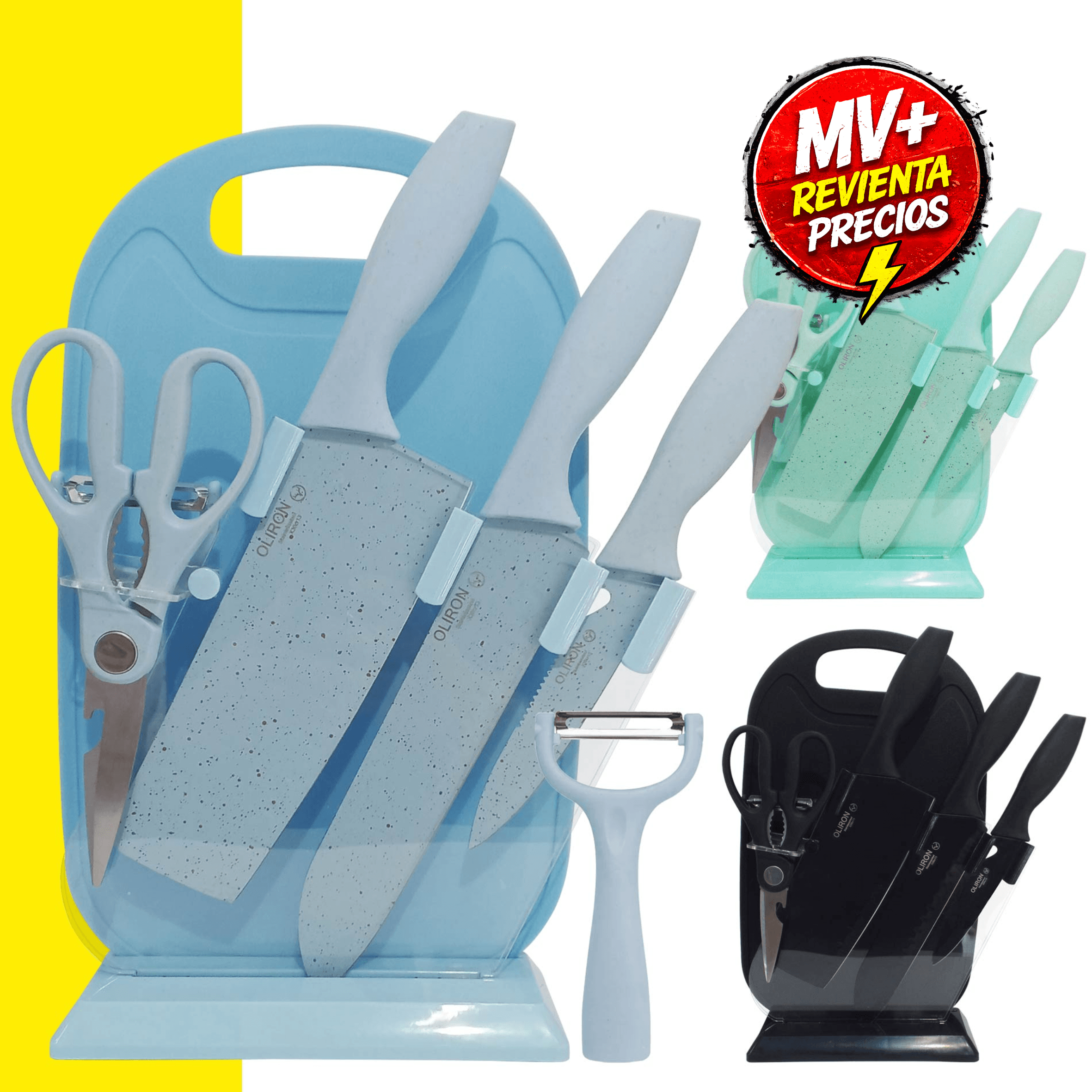 Set X7 Cuchillos Acero Inoxidable + Base