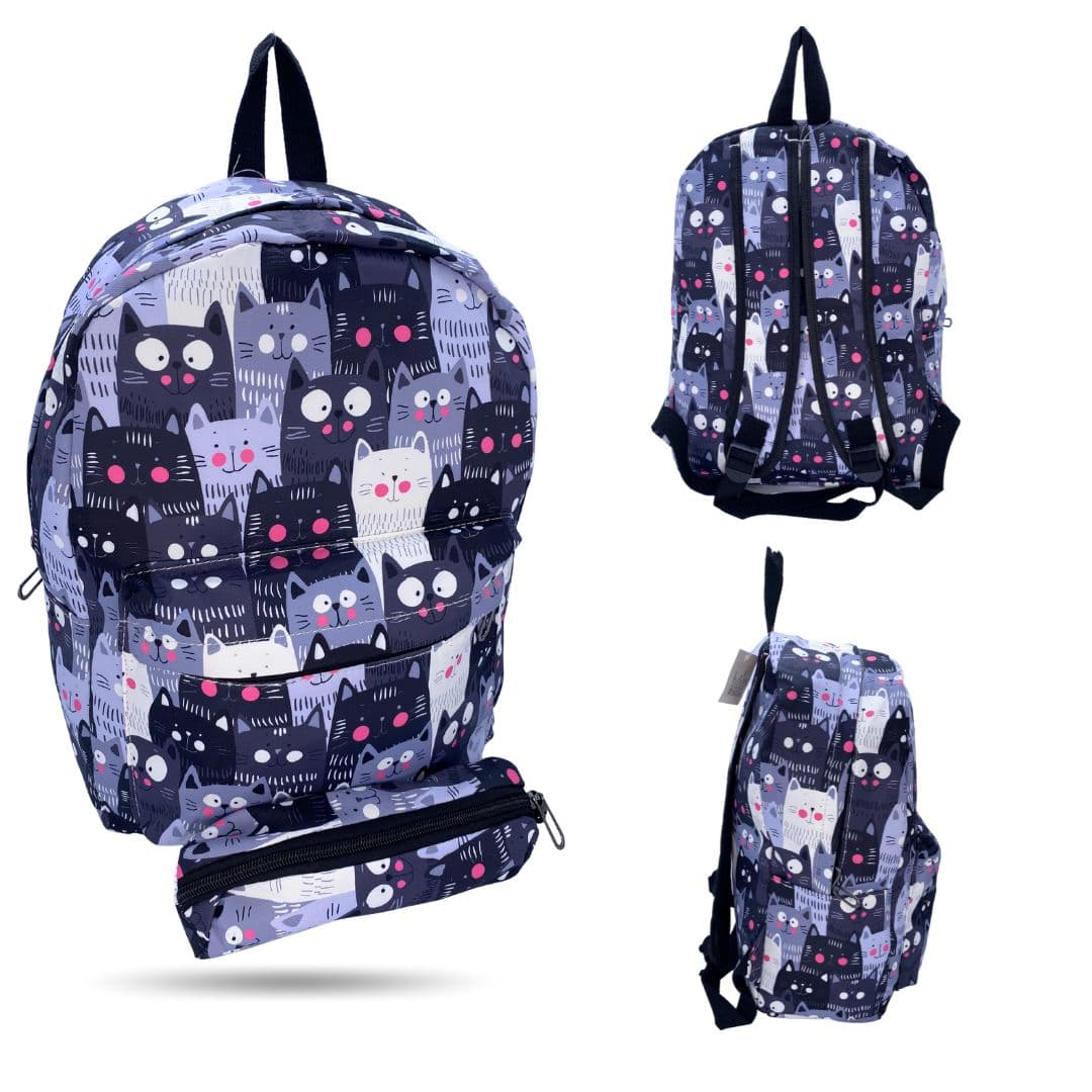 Morral Con Cartuchera Gato BL Ng 10CM083