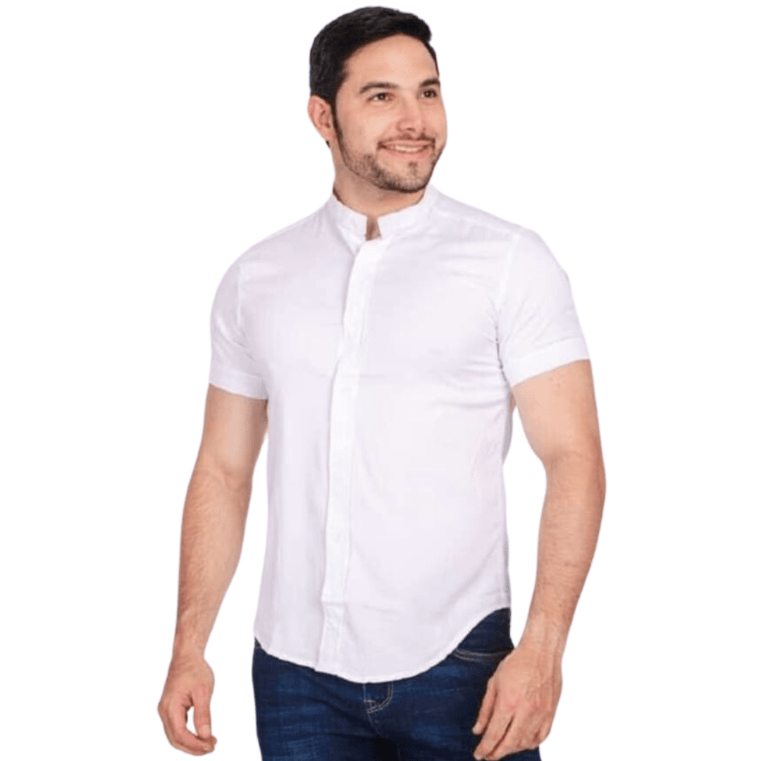 Camisas manga Corta unicolor cuello mao