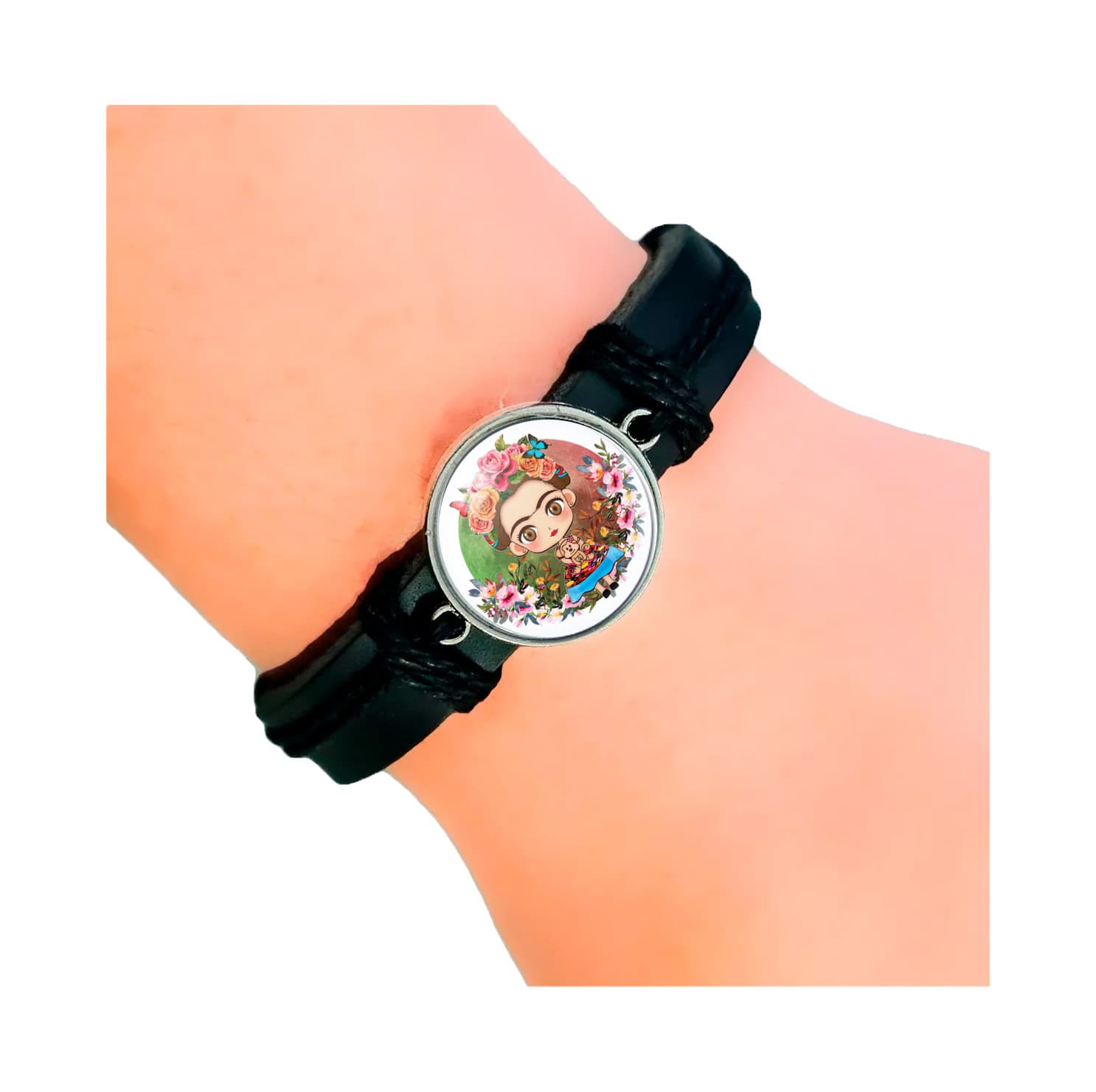 Pulsera Cuero Cristal Frida Kahlo Muñeca