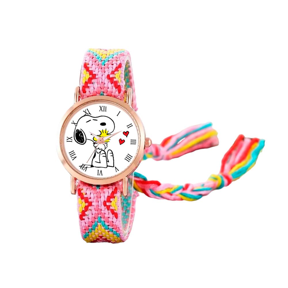 Reloj Snoopy Dorado Tejido Artesanal
