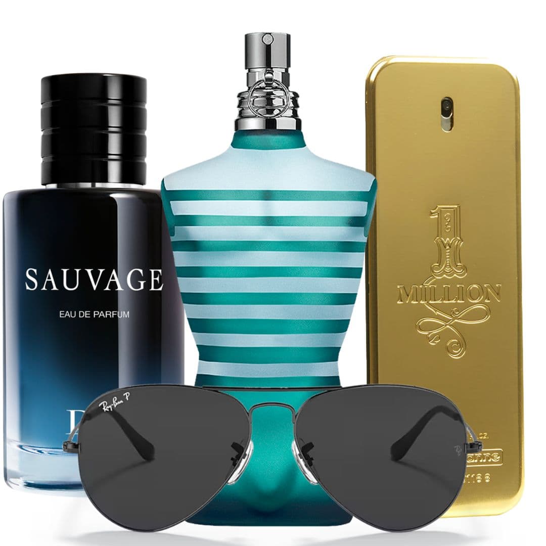Kit 2 hombre (3 perfumes + gafas rayban)