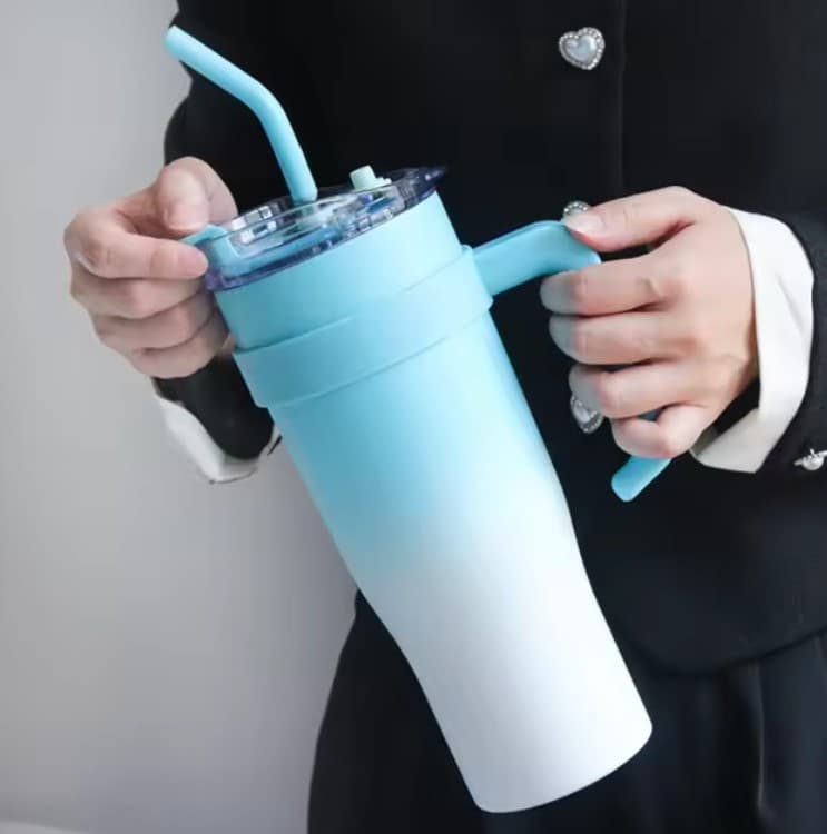 Vaso Con Tapa Con Asa Y Pajita