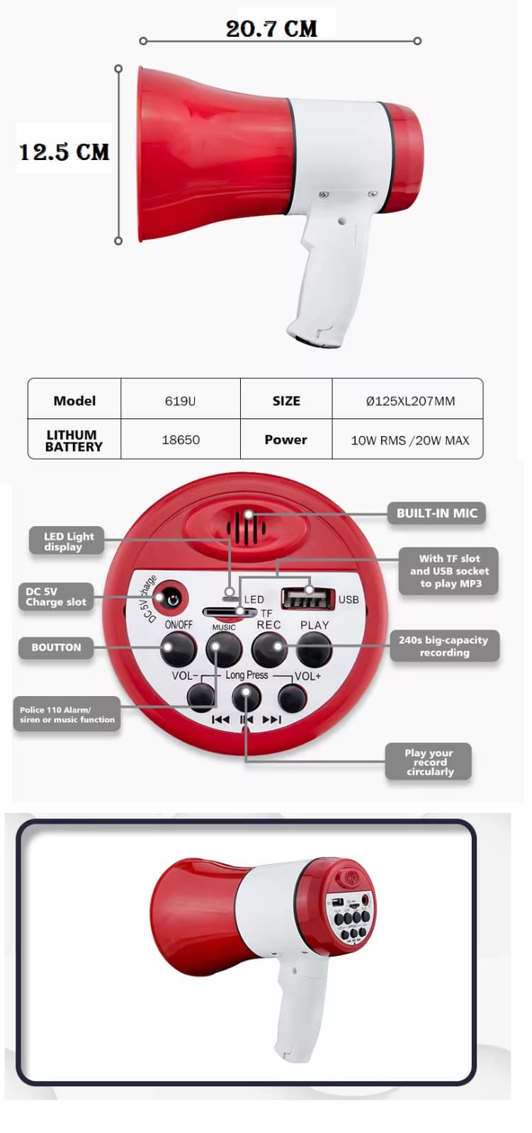 MEGÁFONO RECARGABLE POTENTE CON BLUETOOT